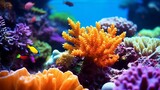 Fototapeta Do akwarium - Tropical fish and coral reef in the Red Sea. Egypt. Colorful tropical coral reef with fish.  Beautiful Underwater world. Vibrant colors of coral reefs under bright  light. AI generated illustration