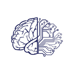 artificial intelligence, cyber brain, ai concept, science icon, vector illustration, dark blue isolated on white background