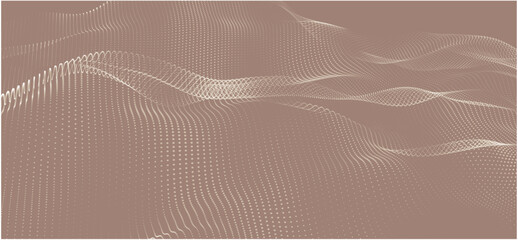 Poster - Wave of particles. Futuristic dots pattern on dark background. Big data digital code. Technology or Science Banner. 3D rendering. Vector illustration.
