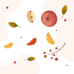 clipart elements leaves berries apple slice, autumn