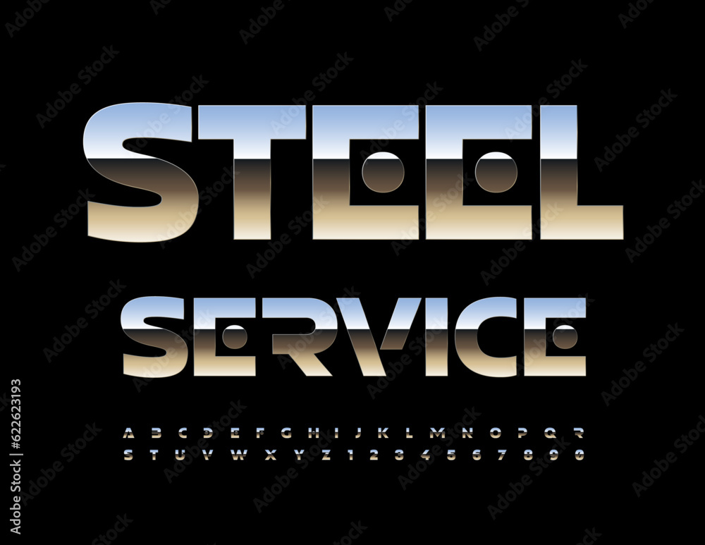 Industial Lettering Vetor Vector industrial logo Steel Service. Modern Silver Font. Chrome ...