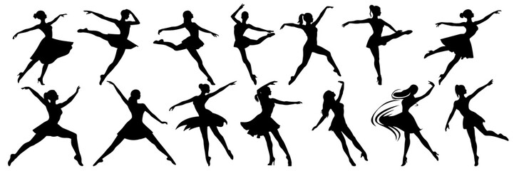 Dance silhouettes set, large pack of vector silhouette design, isolated white background