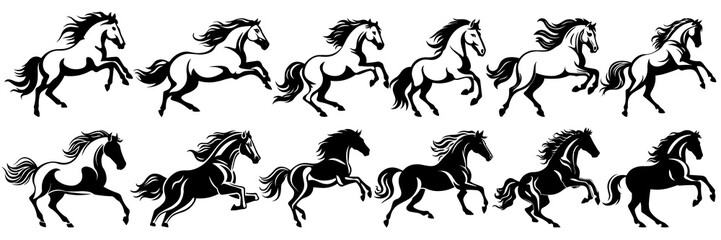 Horse silhouettes set, large pack of vector silhouette design, isolated white background