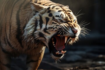 Poster - snarling tiger with fangs close-up.