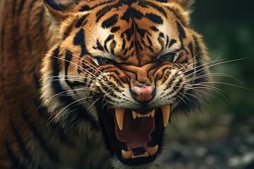 Poster - snarling tiger with fangs close-up.