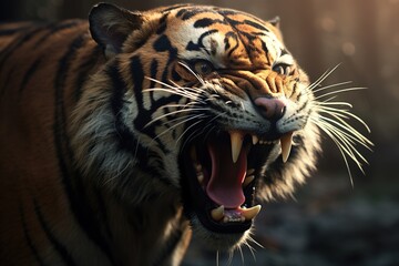 Poster - snarling tiger with fangs close-up.