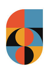 Poster - Abstract geometric minimalist artwork. Vector illustration made of simple shapes like circle, square, triangle. Retro background in Bauhaus style and bold colors: red, yellow, blue and black on white