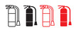 emergency fire extinguisher vector icon set in filled and outline in black and red color. linear fire extinguish sign. safety extinguisher silhouette.