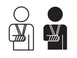 injured man or person icon set. worker arm injury or broken arm vector symbol. patient hand plaster sign.