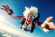 senior woman skydiving created with generative AI