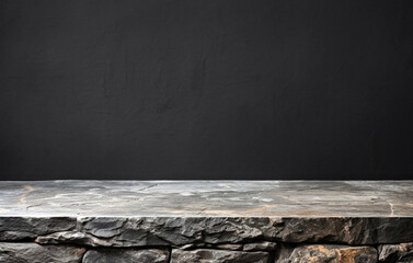 Poster - Empty top of natural stone table and black wall background. High quality photo