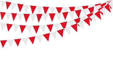 Bunting Hanging Red and White Flag Triangles Banner Background. Bunting flags for celebration, party, fair, market, sale. China, Canada, Swiss, Denmark concepts.