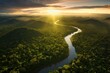 Aerial view of the Amazonas jungle landscape with river bend