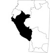 Map of an outline of the country of Peru highlighted in black isolated on a white background with the surrounding countries outlined
