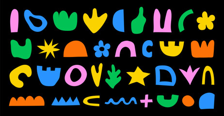 Wall Mural - set of abstract retro y2k naive hand drawn organic shapes. vector doodle colorful matisse figures in
