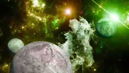 Wall Mural - sci-fi planets, discovery of new worlds, science fiction. planets and moons of other galaxies and un