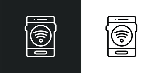 Poster - smartphone with wireless connection outline icon in white and black colors. smartphone with wireless connection flat vector icon from ultimate glyphicons collection for web, mobile apps and ui.