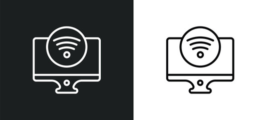 Poster - tv wireless connection outline icon in white and black colors. tv wireless connection flat vector icon from ultimate glyphicons collection for web, mobile apps and ui.