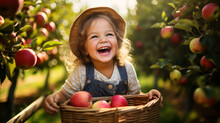 Happy Smiling Kid Go Apple Picking