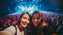 Selfie Image Of Two Young Women At A Concert In A Giant Indoor Arena