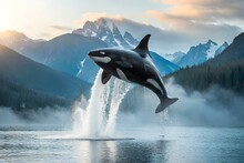A Majestic Killer Whale Breaching The Water's Surface