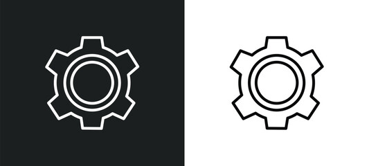 Poster - tings cogwheel button outline icon in white and black colors. tings cogwheel button flat vector icon from user interface collection for web, mobile apps and ui.