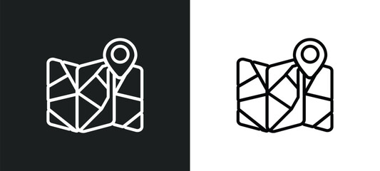 Poster - road map and pin outline icon in white and black colors. road map and pin flat vector icon from trav