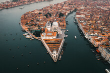Aerial View Of Basilica Di Santa Maria Della Salute, Venice, Italy.
