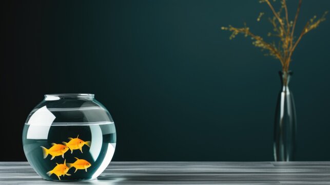 A fish bowl with some goldfish in it. Generative AI image.