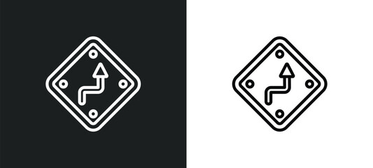 Poster - right reverse bend outline icon in white and black colors. right reverse bend flat vector icon from traffic signs collection for web, mobile apps and ui.