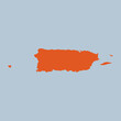 Map of the country of Puerto Rico highlighted in orange isolated on a beige blue background