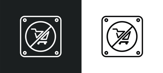 Wall Mural - no shopping cart outline icon in white and black colors. no shopping cart flat vector icon from traf