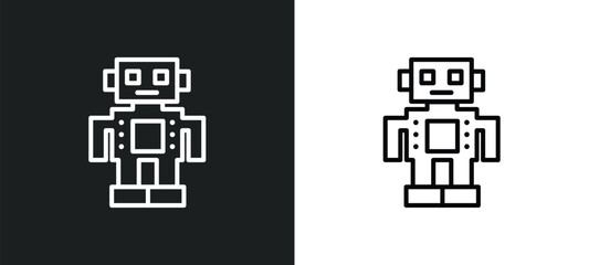 Poster - robot toy outline icon in white and black colors. robot toy flat vector icon from toys collection for web, mobile apps and ui.