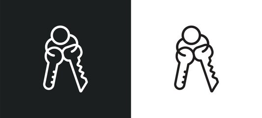 Poster - key ring with two keys outline icon in white and black colors. key ring with two keys flat vector ic