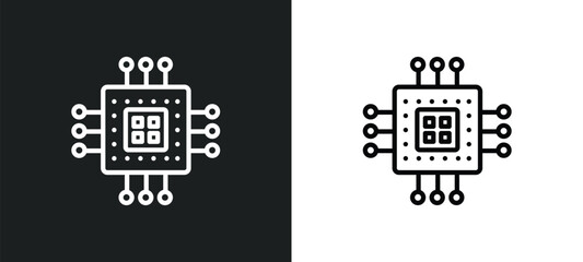 Poster - computer microprocessor outline icon in white and black colors. computer microprocessor flat vector 