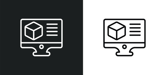 Poster - 3d printing software outline icon in white and black colors. 3d printing software flat vector icon f