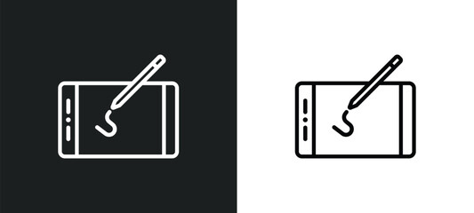 Poster - drawing tablet outline icon in white and black colors. drawing tablet flat vector icon from technology collection for web, mobile apps and ui.