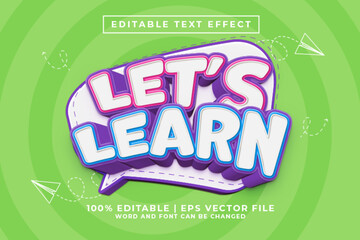 Lets Learn 3d Editable Text Effect Cartoon Style Premium Vector