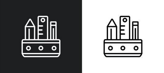 Poster - stationery outline icon in white and black colors. stationery flat vector icon from startup collection for web, mobile apps and ui.