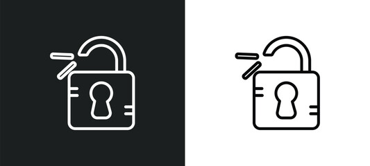 Poster - open padlock outline icon in white and black colors. open padlock flat vector icon from startup stategy and collection for web, mobile apps and ui.