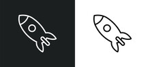 Rocket Outline Icon In White And Black Colors. Rocket Flat Vector Icon From Startup Collection For Web, Mobile Apps And Ui.