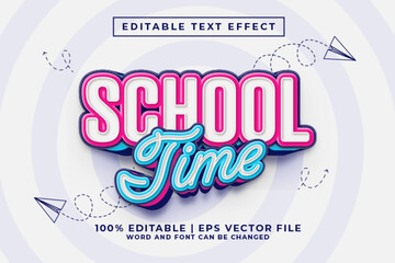 School Time 3d Editable Text Effect Cartoon Style Premium Vector