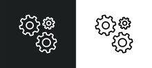 Gears Outline Icon In White And Black Colors. Gears Flat Vector Icon From Strategy Collection For Web, Mobile Apps And Ui.