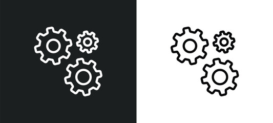 Poster - gears outline icon in white and black colors. gears flat vector icon from strategy collection for we