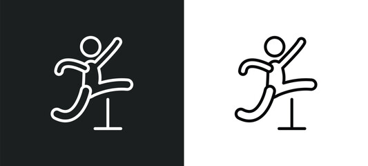 Poster - man jumping an obstacle outline icon in white and black colors. man jumping an obstacle flat vector icon from sports collection for web, mobile apps and ui.