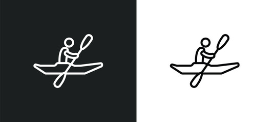 Poster - man in canoe outline icon in white and black colors. man in canoe flat vector icon from sports colle
