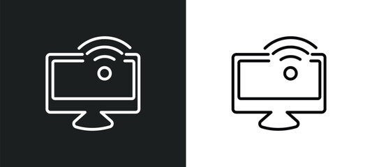 Poster - smart television outline icon in white and black colors. smart television flat vector icon from smart home collection for web, mobile apps and ui.