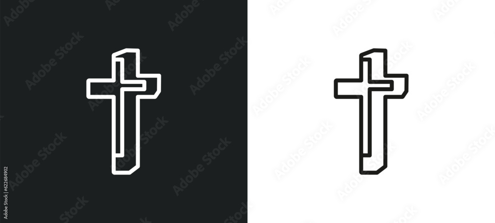 christian cross outline icon in white and black colors. christian cross ...