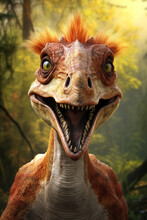 Close Up Portrait Of A Bird Dinosaur In A Forest