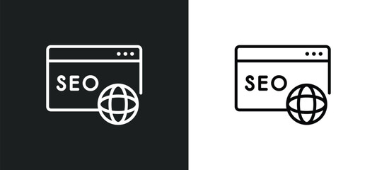 Poster - seo and web outline icon in white and black colors. seo and web flat vector icon from seo & web collection for mobile apps ui.